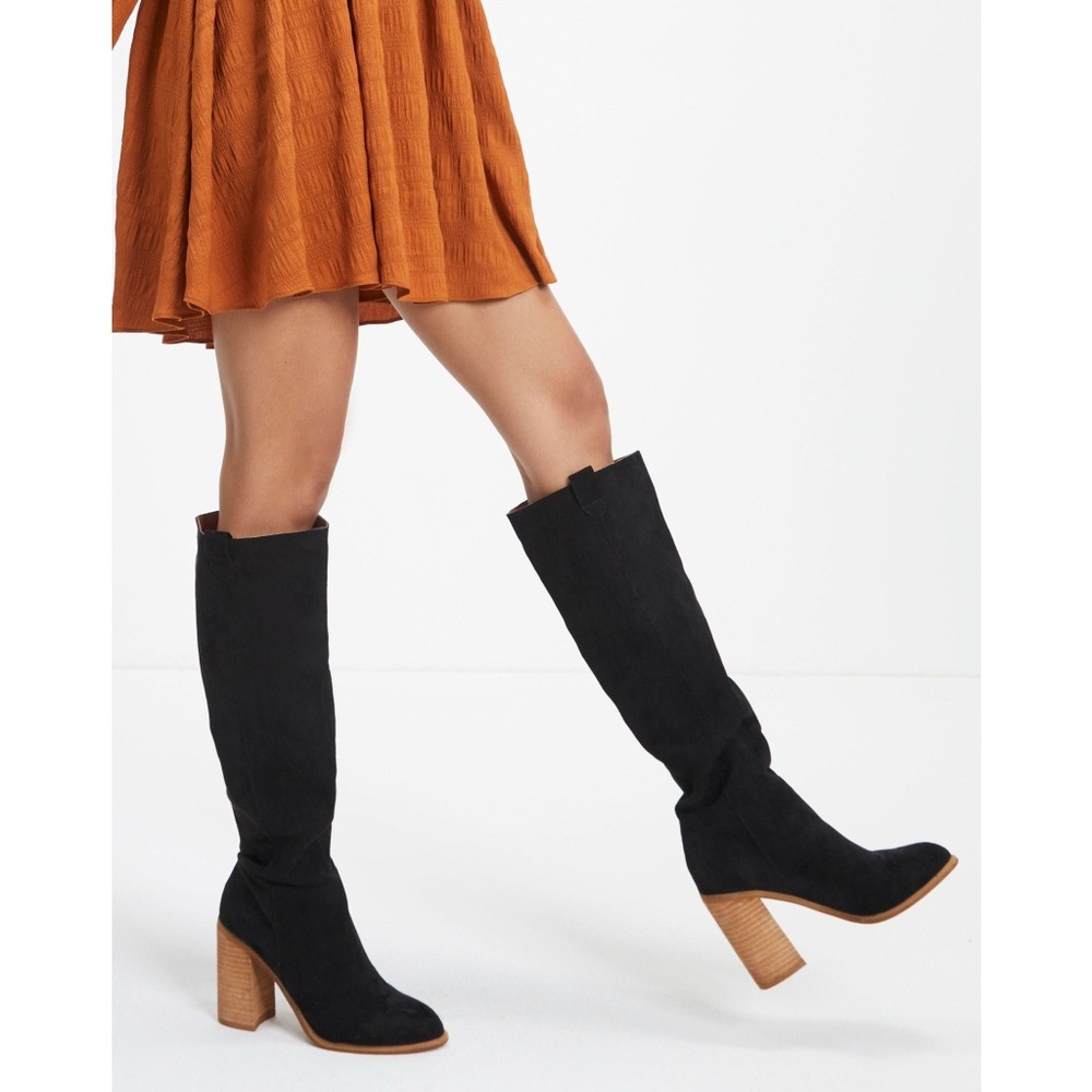 Vici Saint Knee-High Slouch Black Vegan Suede Block Heel Women's Boots